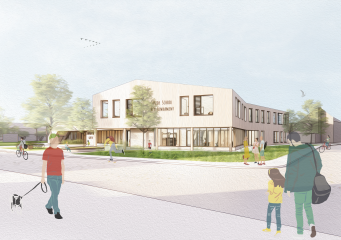New building Community school Het Fundament and daycare Camelot, Genderen